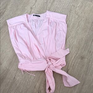 Zara Light Pink Tie-Front Blouse